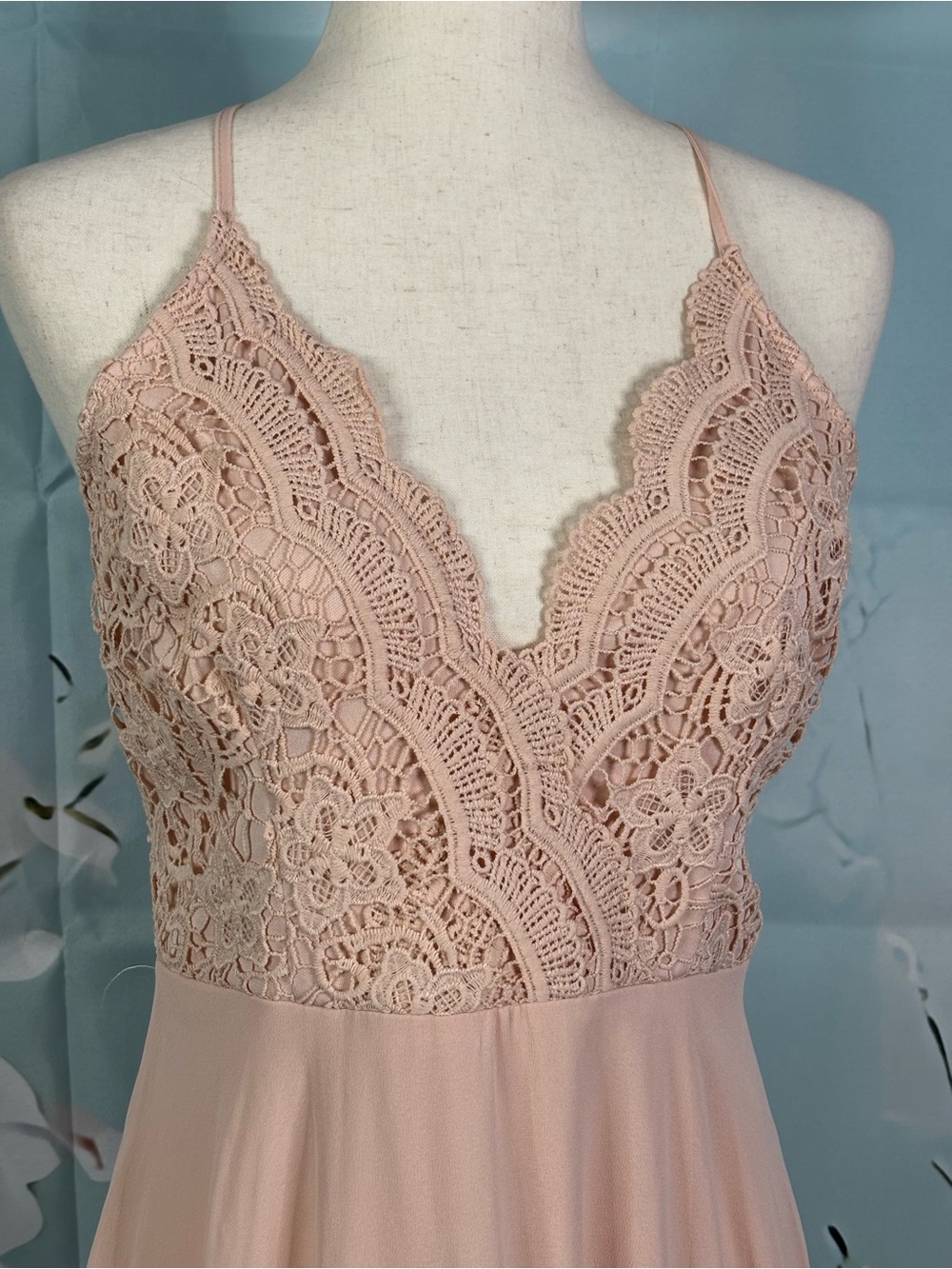 Lulus Madalyn Blush Lace Maxi Dress Zipper Back Adjustable Straps Medium EUC - Picture 4 of 16